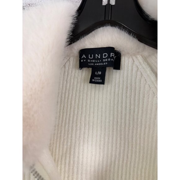 NWT Laundry By Shelli Segal Ribbed Cropped Knit Sweater W/ Faux Fur Size L - Picture 2 of 4
